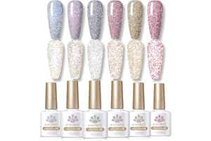 Born Pretty Reflective Glitter Gel Polish Gold Silver Glitter Sparkly Shiny Disco DJ LED Gel Nail Polish Nail Varnish 6PCS Valentine's Day Gift Set