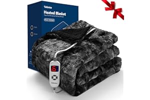 YOKIMISU Heated Blanket Electric Blanket (50x60 inches Faux Fur Sherpa, Black) 1/2/3/4 Hours Auto-off 6 Heat Level Heating Blanket Throw Thick Soft Warming Plush Over-heat Protection ETL Certification