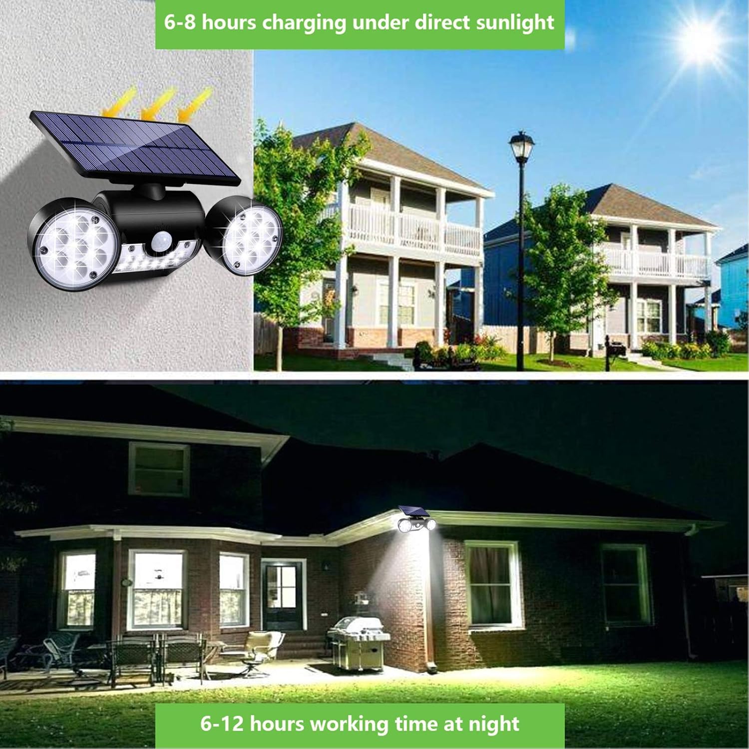 Ambaret Outdoor Solar Lights, 30 LED Solar Security Lights with Motion Sensor Dual Head Spotlights IP65 Waterproof 360° Adjustable Solar Motion Lights Outdoor for Yard Garden Garage Patio 2 Pack - - 