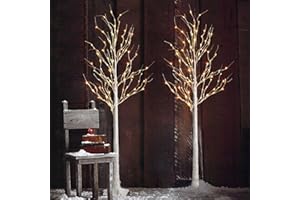 NOWSTO Lighted Birch Tree, 2 Pack 6 Feet 144 Warm White Lights, Prelit White Artificial Christmas Trees for Indoor Outdoor De