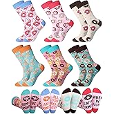 Liitrsh 6 Pairs Donut Socks for Women Novelty Fun Donut Lover Gifts Pattern Casual Crew Socks Birthday Holiday Gifts