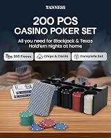 TANNESS 200 Pcs Poker Set with Chips Mat Tin Box Casino Texas Holdem view 2