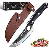 Mossy Oak Chef Knife, Kitchen Knife for Boning, Cutting, and Chopping, Hand Forged Viking Knife Full Tang Handle with Genuine Leather Sheath, Meat Cleaver Knife for Outdoor Cooking, Camping and BBQ