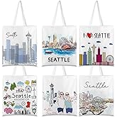 Paterr 6 Pcs Seattle Souvenir Gifts Tote Bags Canvas City Themed Grocery Shopping Bag Tote City Travel Souvenirs Gifts for Women