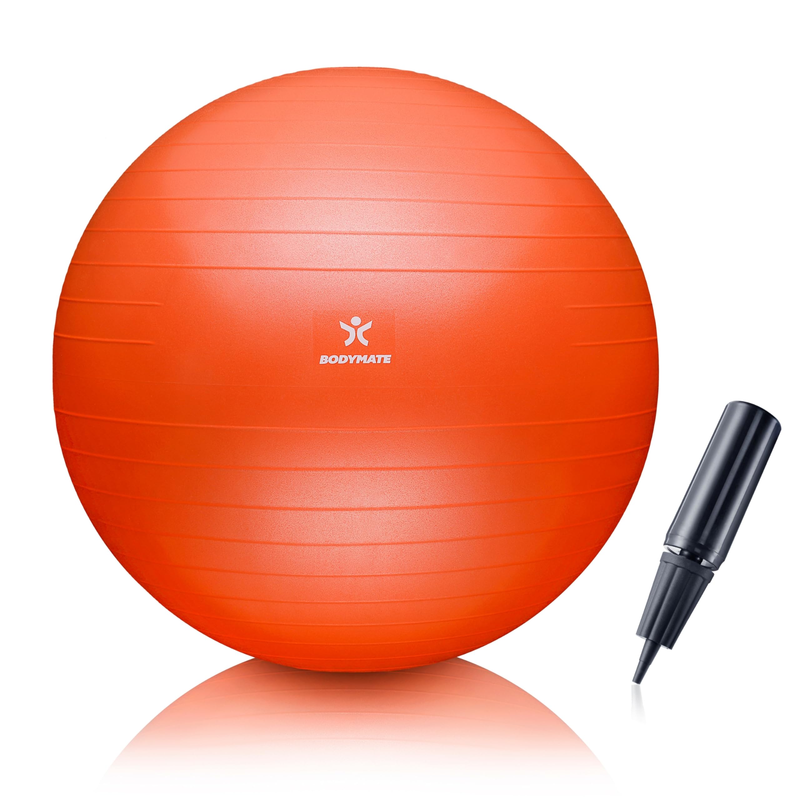 BODYMATE Exercise Ball - E-book with exercise guides included - Gym-quality Swiss balls for fitness, birthing, pregnancy - Air pump included - Anti-Burst - 85cm - Orange