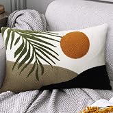 Adabana Boho Lumbar Pillow Cover 12x20 Inch Embroidered Throw Pillow Cover | Tufted Decorative Pillows for Sofa Couch Beach Bedroom Living Room