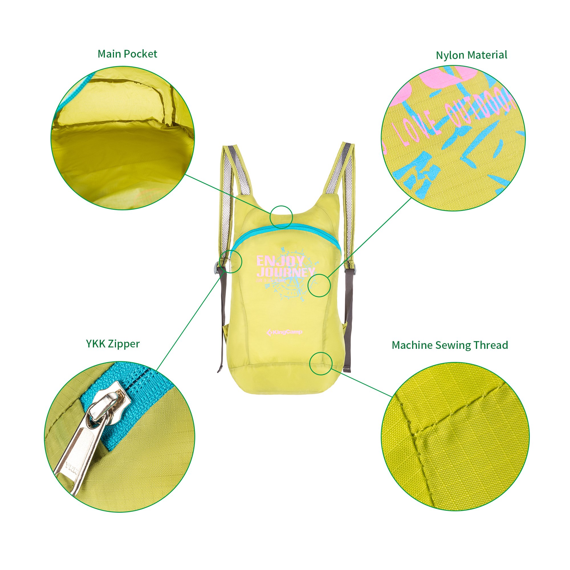 KingCamp 12L Ultralight Handy Packable Camping Hiking Travel Backpack Daypack (Green)