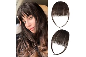 Yorda Bangs Hair Clip 100% Human Hair Clip in Bangs Fringe with Temples Wispy/French Bangs for Women Natural Looking for Daily Use (Wispy Bangs, Dark Brown)