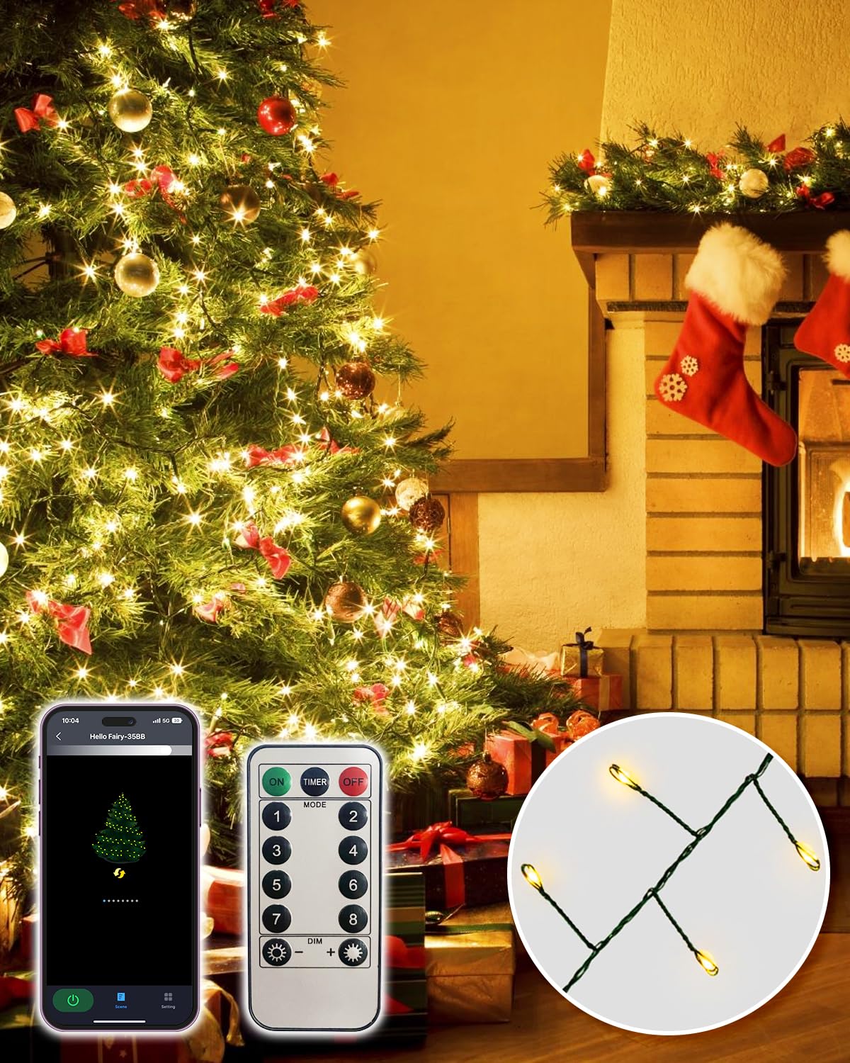 Cluster Christmas Lights Outdoor With Dimmer App Control, 3M 8 Modes 240LED Warm White Remote Timer for Bedroom Garden Party Tree Indoor Decor