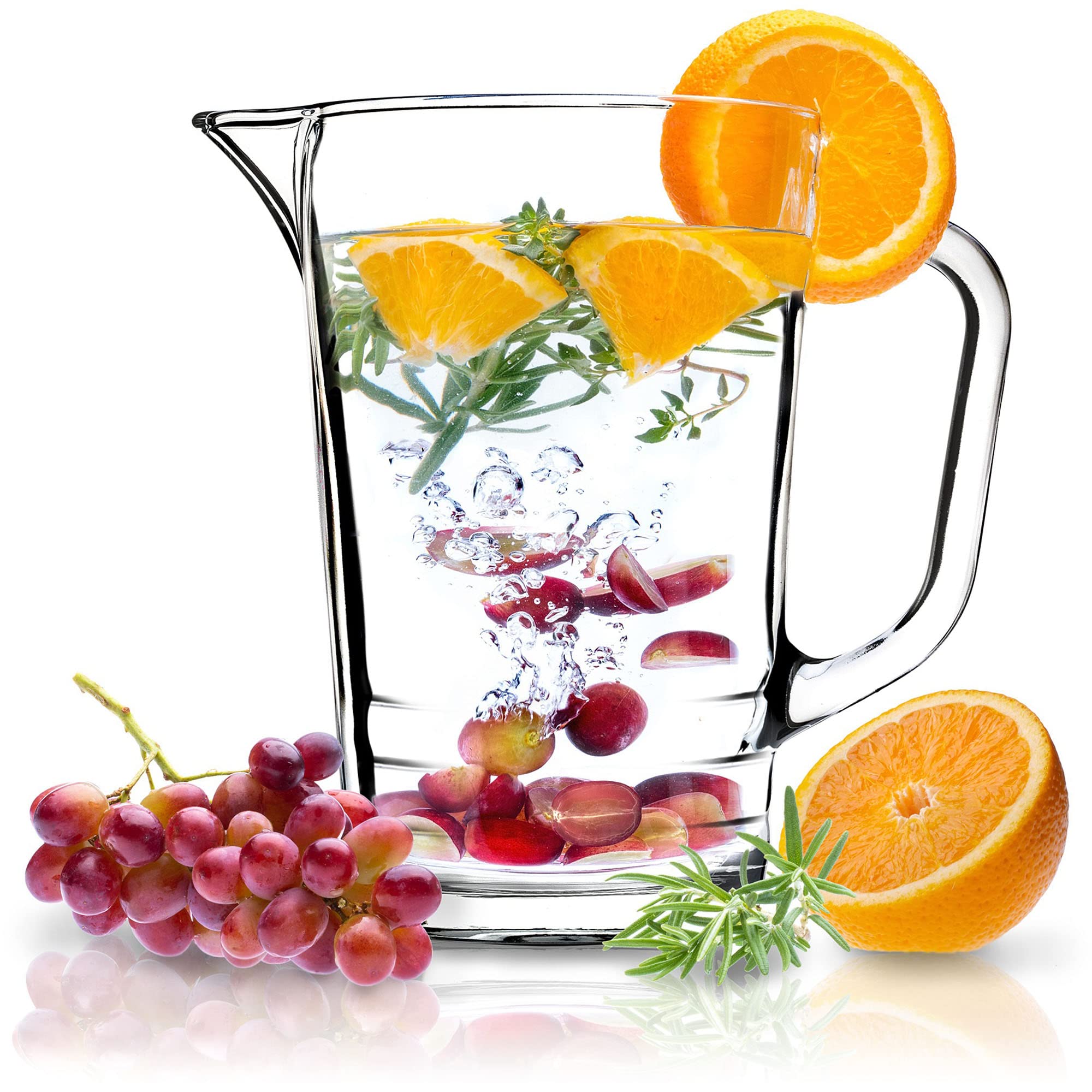 KADAX Glass Jug, Transparent Water Jug with Handle for Serving Cold Drinks, Large Pitcher with Spout for Pouring Juice, Iced Tea, Lemonade (1.23 L)