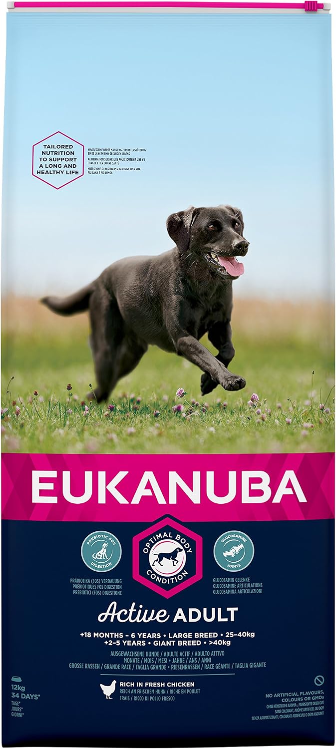 Eukanuba Adult Dog Food For Large Dogs Rich In Fresh Chicken for the Optimal Body Condition of Your Dog 12 kg
