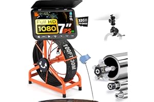 CHOOSEPRO 𝟐𝟎𝟐𝟔 𝐧𝐞𝐰 7” Sewer Camera, HD 1080P w/DVR-32GB, [New 1s Twist-to-Unlock System] Plumbing Snake Pipe Inspection Camera, [Thicker Cable Reel] Drain Camera, 5000mAh, [360°+180° Rotate] 100ft/30m