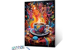 TUMOVO Cup of Coffee Paint by Numbers Kits with Brushes and Acrylic Pigment on Canvas Painting for Adults, Graffitic Breakfast Coffee Arts Crafts Project for Home Wall Decor Gifts 16''x20'' (DIY Framed)
