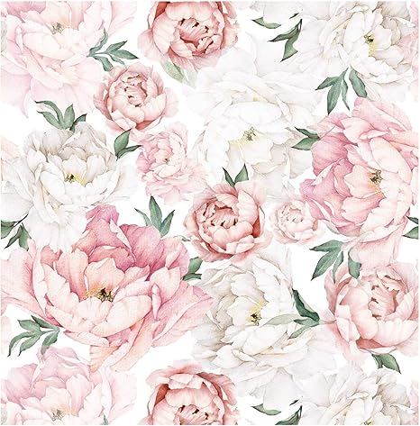 Amazon Com Blooming Wall Ps040 Peel Stick Handpainting White Pink Fresh Peony Self Adhesive Prepasted Wallpaper Wall Mural Kitchen Dining