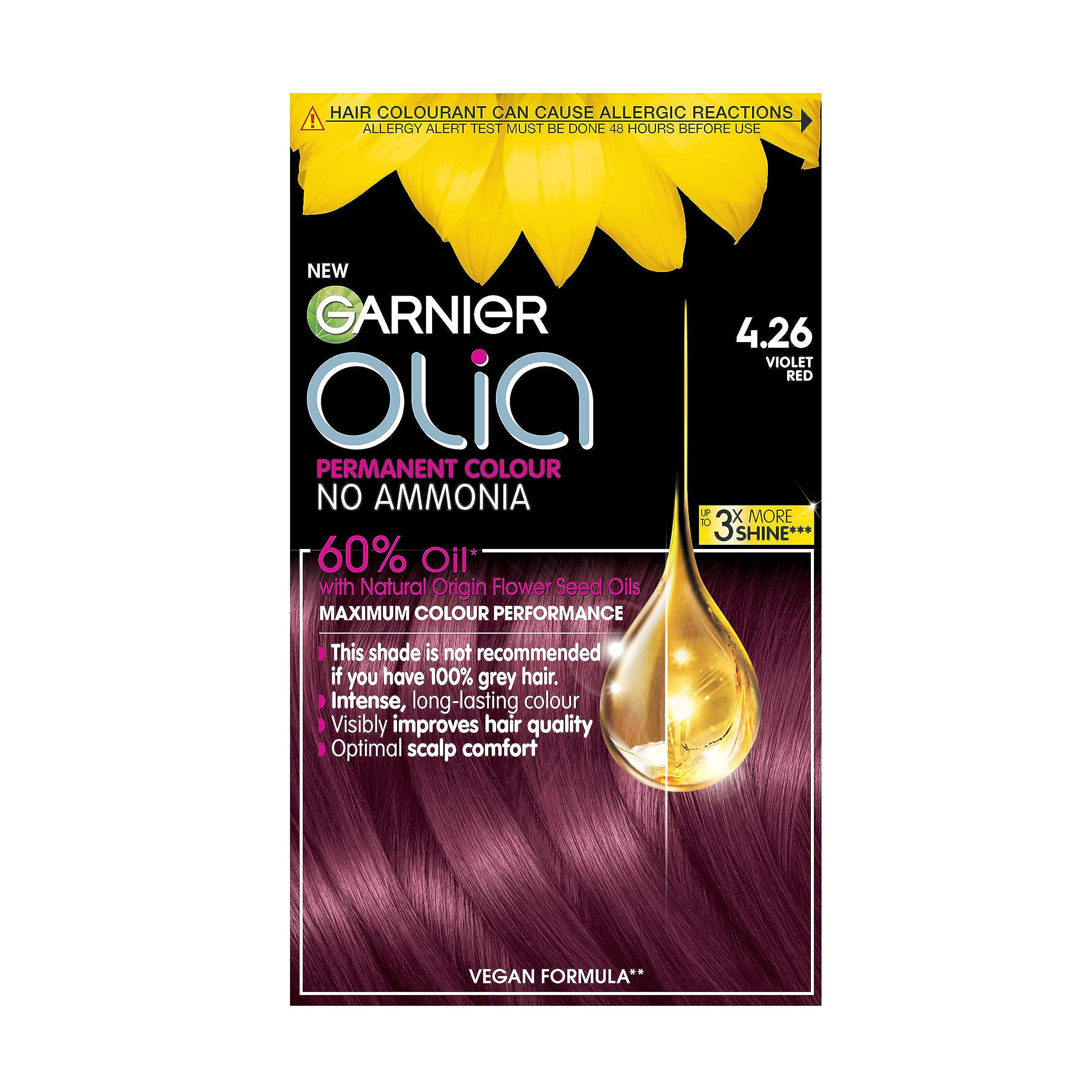 Garnier Olia Permanent Hair Dye, Up to 100% Grey Hair Coverage, No Ammonia, 60% Oils, Bold 4.26 Rose Violet โ image 1