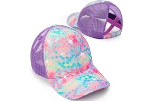 BROMZ Girls Glitter Baseball Cap Kids Ponytail Hat Adjustable Summer Mesh Trucker Hats for 4-12 Years