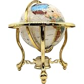 14" Mother of Pearl GEMSTONE GLOBE with GOLD Stand