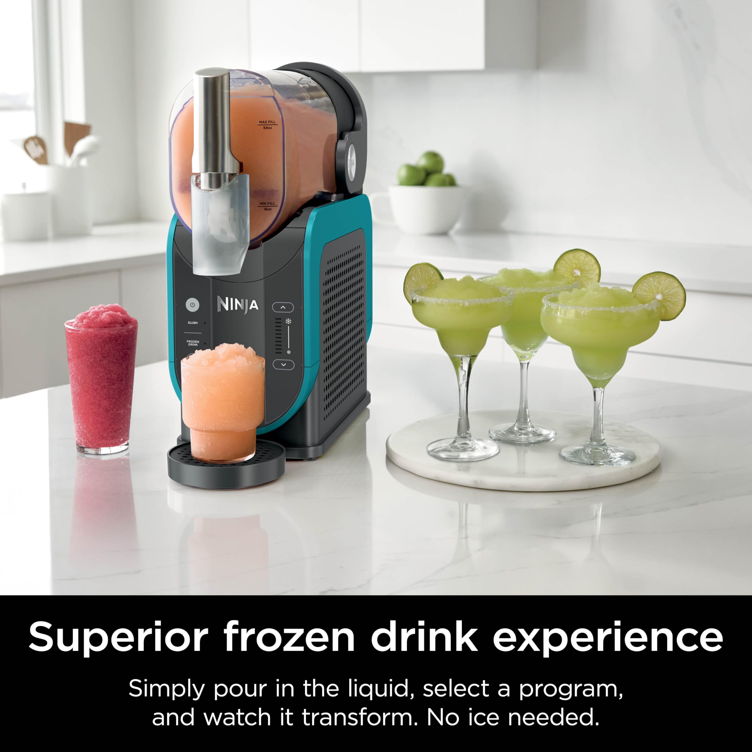 Ninja SLUSHi Professional Frozen Drink Maker with RapidChill Technology, 88 oz. Frozen Drink & Slushie Machine, 2 Preset Programs, Frozen Margaritas, and More, Premium Accents, Teal, FS299