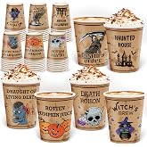Disposable Cups 48 Pcs 9 oz Kids & Adult Halloween Drinking Paper Cups - Spooky Pumpkin, Witch, Frankenstein, Castle Designs - Suitable for Beer, Ice Cream, Hot Cocoa