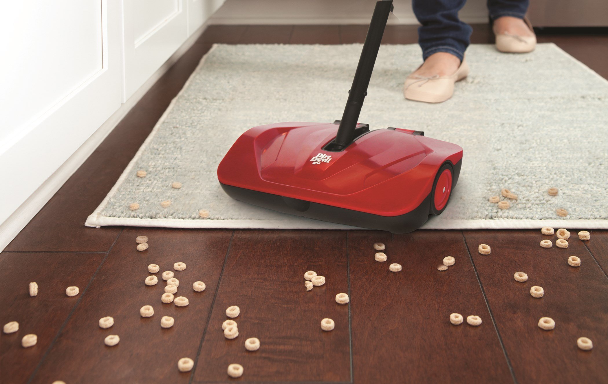 Manual Push Sweeper For Carpets Floors Red Non Electric No Cord