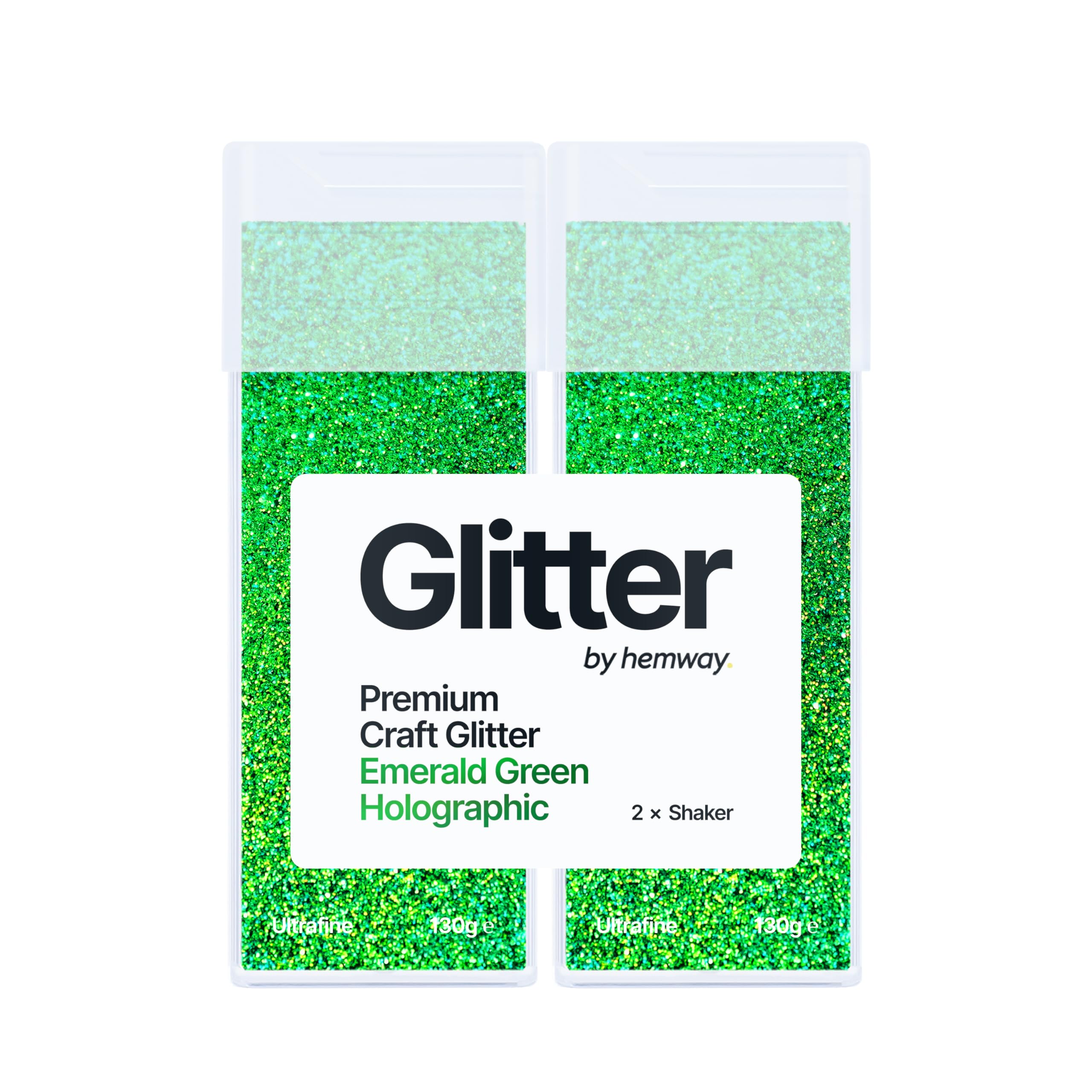 Hemway Glitter Shaker Emerald Green Holographic 130g x2 Pack Ultrafine, Craft Glitter Shakers for Resin & Epoxy Crafts, Christmas Art Supplies, Nail, Body, Face, Festival, Crafting, Slime, Sparkle