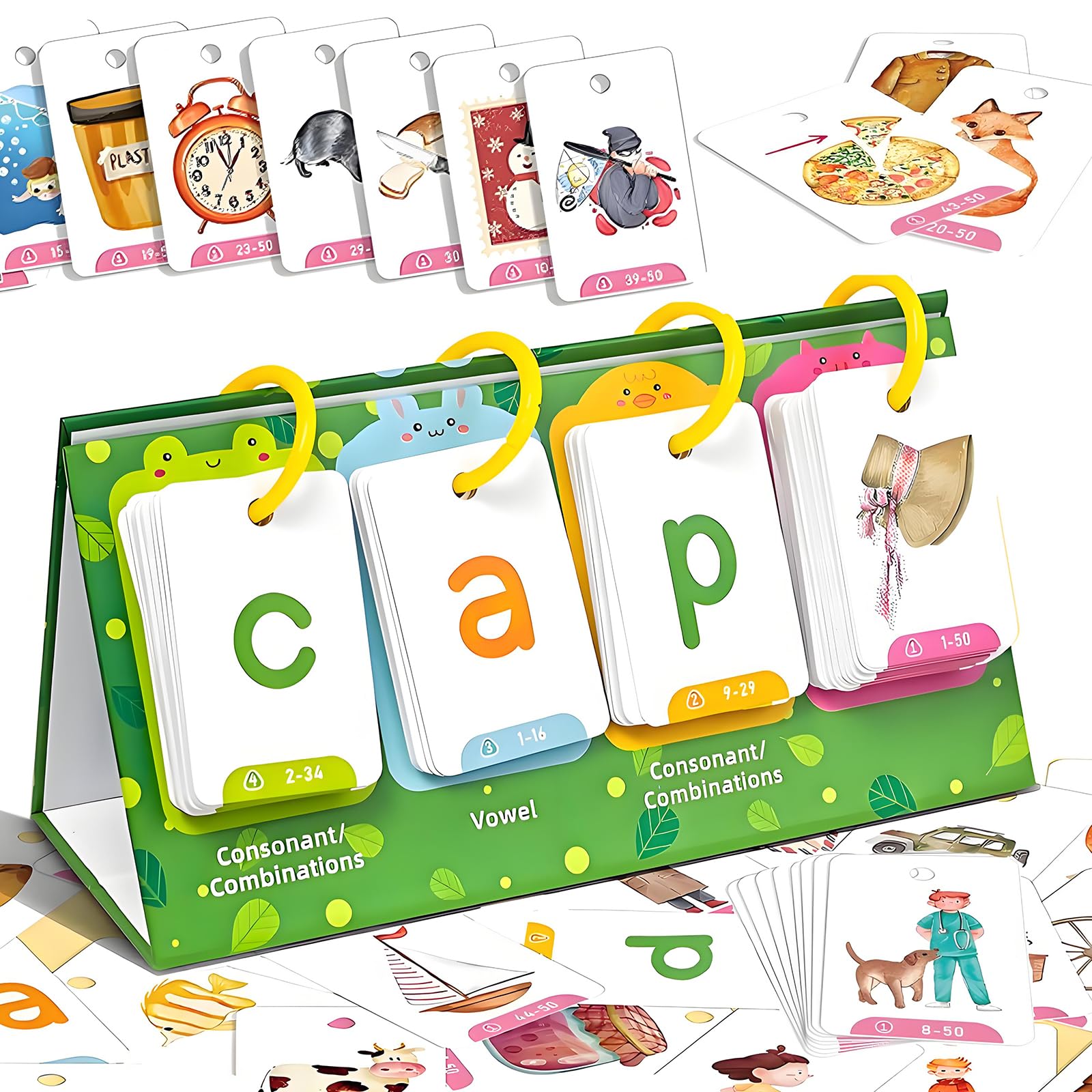 Chart for CVC Word Games Flash Cards for Alphabet Flash Cards for Double-Sided Word Builder Cards with Short Vowel Sounds Spelling Game for Home For use by those aged 15 and above