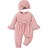 Mioglrie Newborn Baby Girl Clothes Long Sleeve Romper Infant Fall Winter Outfits Floral Hat Jumpsuit Preemie Girl Clothes