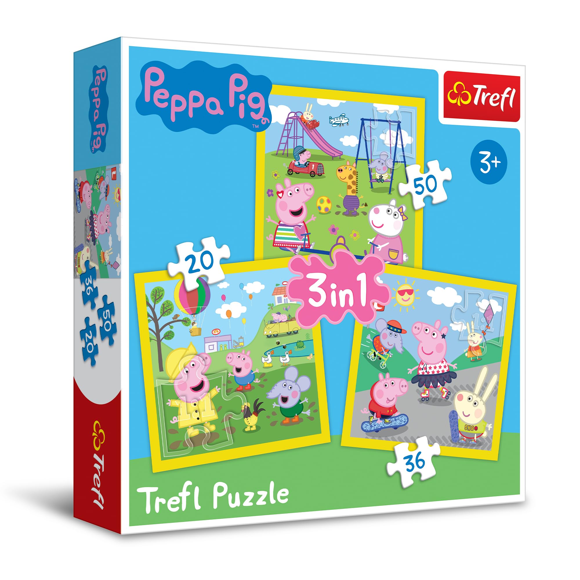 Trefl TR34849 Happy Day Pig, Peppa Pig 20 to 50 Pieces, 3 Sets, for Children from 3 Years Puzzle Box, Multi-Coloured