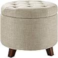 Amazon Basics Round Linen Ottoman with Storage, Tufted Upholstered Footstool for Living Room and Bedroom, 20" x 17", Linen Burlap Beige