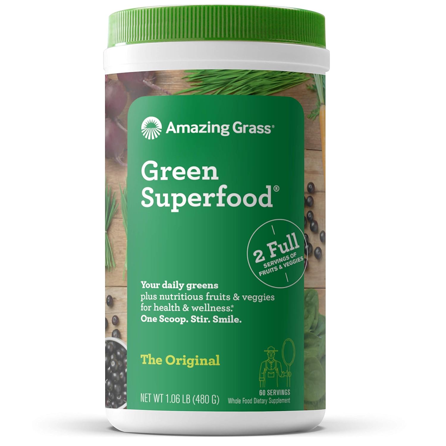 Amazing Grass Green Superfood: Super Greens Powder with Spirulina, Chlorella, Digestive Enzymes & Probiotics, Original, 60 Servings : Herbal Supplements : Grocery & Gourmet Food