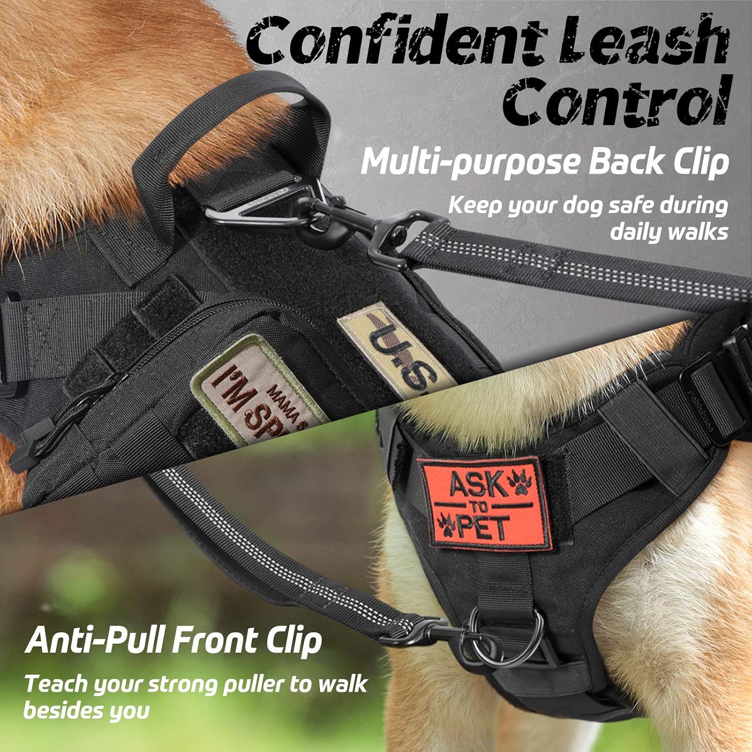 rabbitgoo Dog Harness Large Dog, Anti pull Vest Harness with Tactical MOLLE Panel, Metal Buckles, Front Back Clips - Image 5