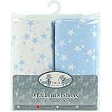 Bassinet Sheets, 100% Cotton, Blue Stars, 15 x 33in, 2-Pack