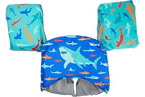 SwimWays Swim Trainer, US Coast Guard Approved Life Vest Kids Swim Vest, Arm Floaties & Life Jackets for Kids 33-55 lbs, Shar