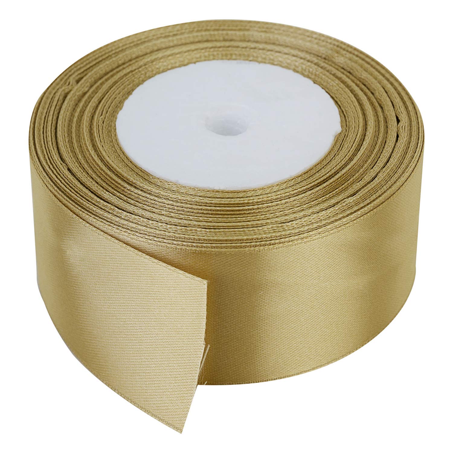 Trimming Shop 40mm Double Sided Satin Ribbon 25 Metres Roll - 100% Polyester Craft Ribbon for Gift Wrapping, Bow Making, Sewing, Wedding Decoration, Hair Accessories & DIY Crafts, Gold