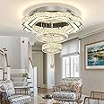 Flashing God Modern Crystal Chandeliers Dia 24" Silver Chandelier Flush Mount Ceiling Light for Bedroom Living Room Dining Room Hallway Dimmable 3 Rings LED Celing Lighting Fixtures