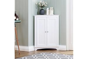 Spirich Home Floor Corner Cabinet with Two Doors and Shelves, Free-Standing Corner Storage Cabinets for Bathroom, Kitchen, Living Room or Bedroom, White