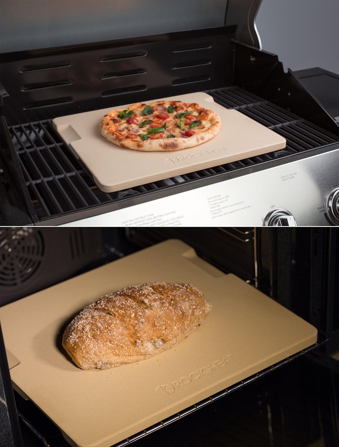 Pizza Stone Baking & Grilling Stone, Perfect for Oven, BBQ and Grill. Innovative Double - faced Built - in 4 Handles Design (14" x 16" x 0.67" Rectangular) : Garden & Outdoor