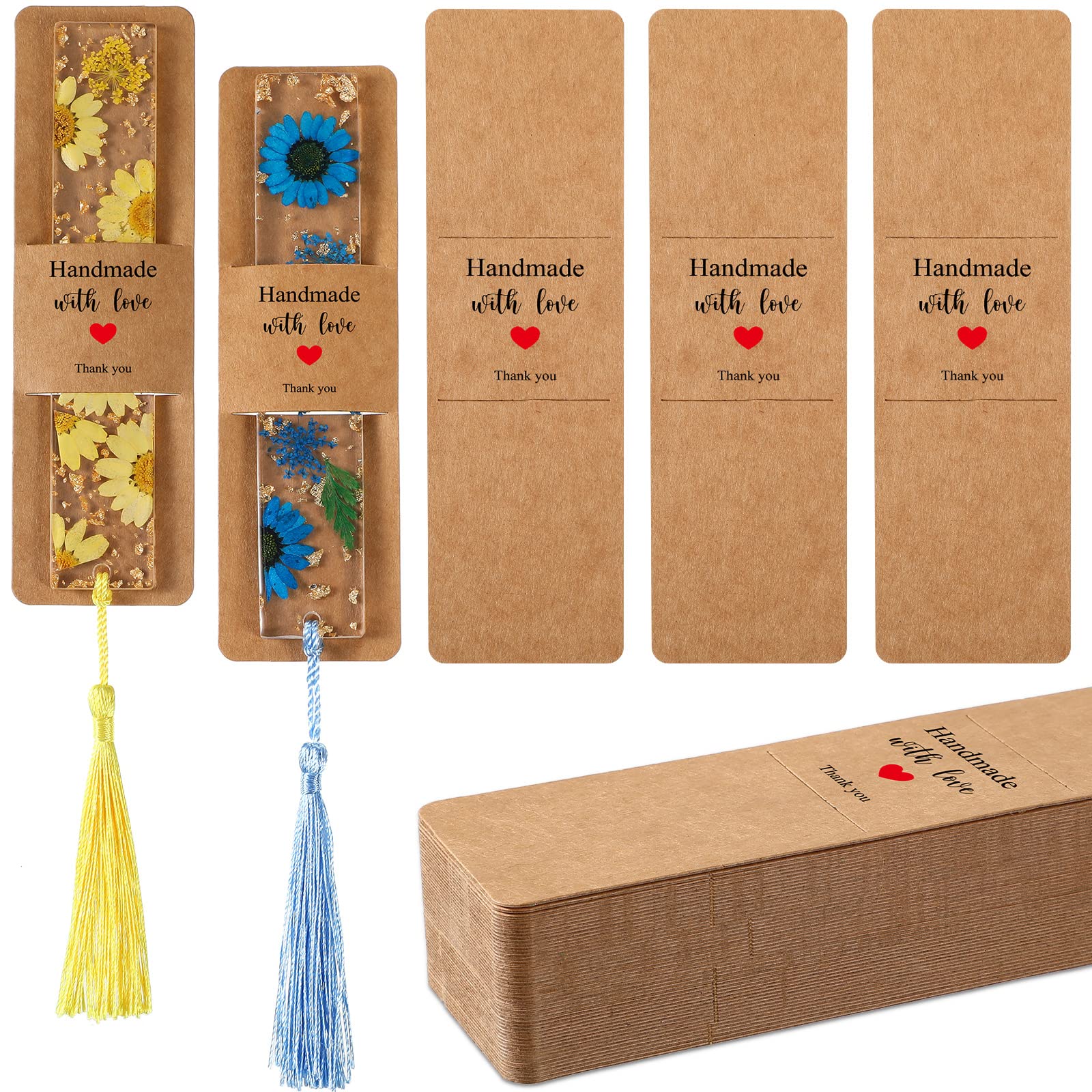 Photo 1 of Fumete 50 Pieces Resin Bookmark Holder 5.9 x 1.8 Inches Kraft Bookmark Sleeves DIY Bookmarks Display Cards for Bookmark Wrapping Small Business Packaging Supplies Party Favor Gift (Brown, Warm)