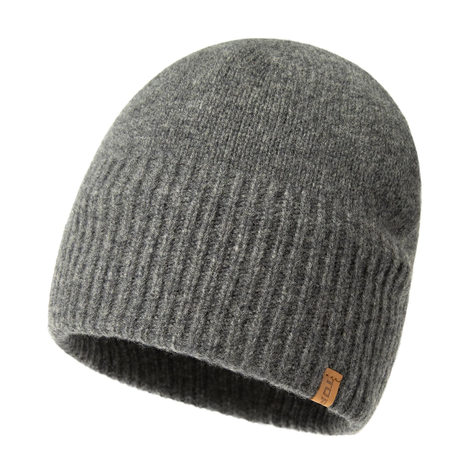 TOP-EX XL/XXL 100% Merinowolle Beanie Mütze, Wintermuetze Herren Damen, Fisherman Beanie Trawler Mütze, Strickmuetze, Warme Fleece Futter Grau XL/XXL