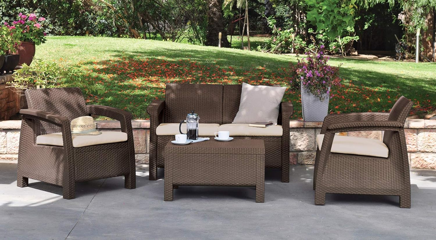 Keter Chair for Outdoor Seating with Washable Cushion - Perfect for Balcony, Deck, and Poolside Furniture Sets, 31 x 27, Brown : Patio Lounge Chairs : Garden & Outdoor