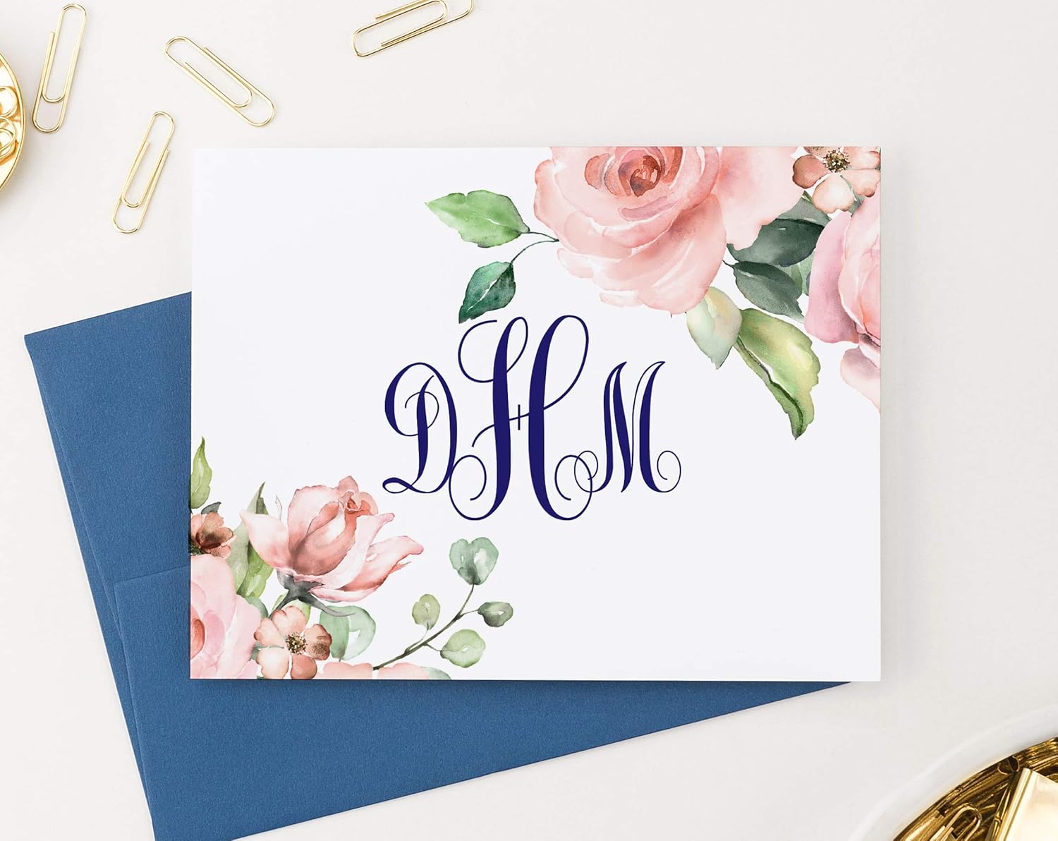 Floral Monogram Stationary Set FOLDED NOTE CARDS