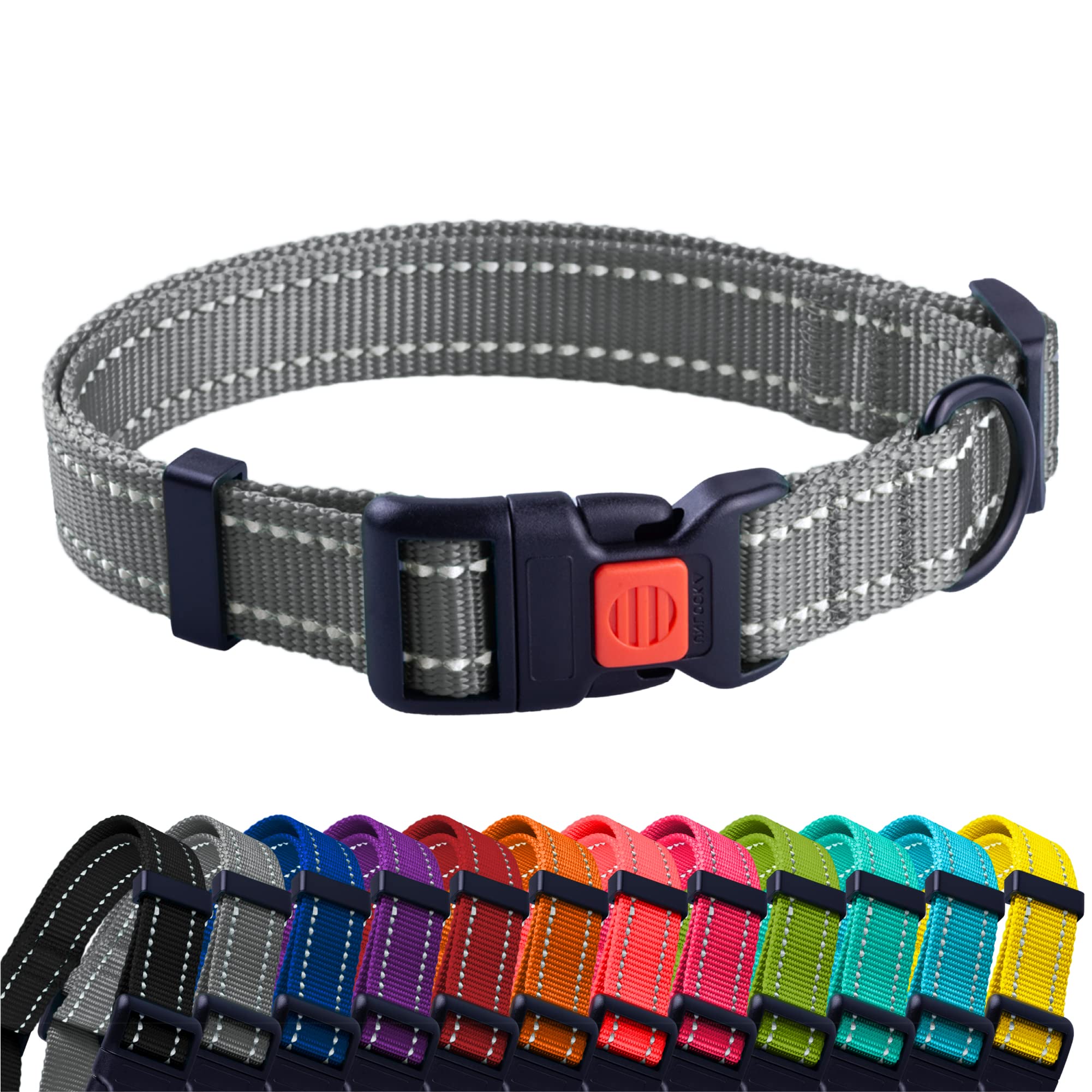 CollarDirect Reflective Dog Collar for a Small, Medium, Large Dog or Puppy with a Quick Release Buckle - Boy and Girl (Grey, 14''-18'')