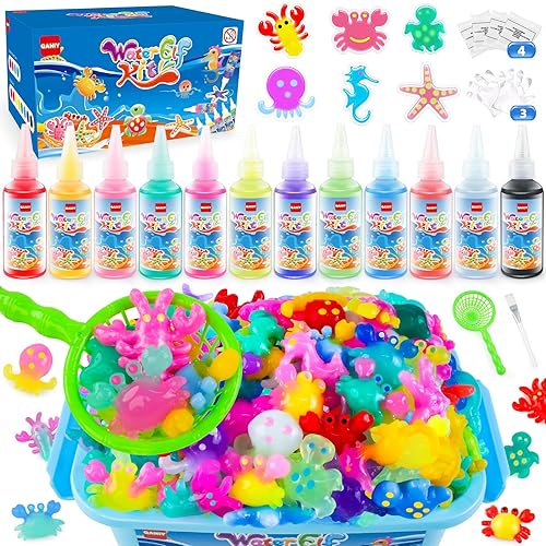 QANIY Magic Water Elf Toy Kit, Crafts for Kids Ages 4-8, Aqua Fairy Water Gel Kit with 12 Gels and 6 Molds, Gifts for Aged 3+, DIY Squishy Maker Set, Arts and Crafts for Kids for Boys and Girls