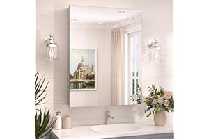 TokeShimi 24x32 Mirrored Medicine Cabinet Recessed or Wall Mount, Aluminum Tempered Silver Bathroom Medicine Cabinet with Mirror with Stepless Adjustable Storage Metal for Modern Farmhouse