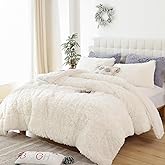 Smoofy Fluffy Queen Comforter Set, Faux Fur Comforter Set Queen Size, Luxury Fuzzy Bedding Set, Soft Shaggy Bed Set for All Season, 3 Pieces - 1 Comforter & 2 Pillowcases, Beige