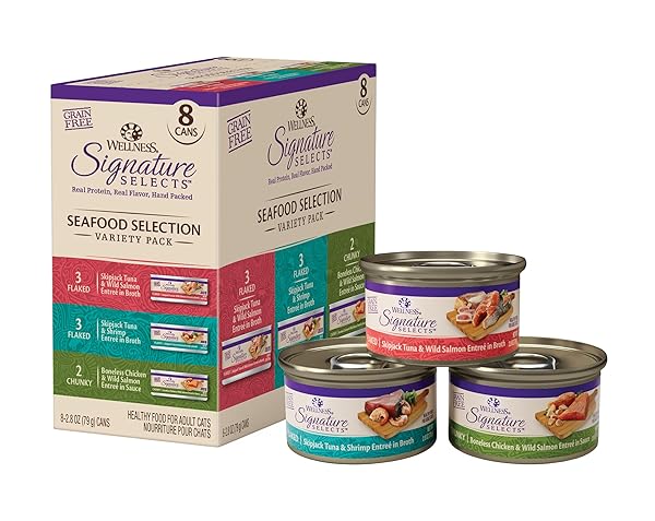 WELLNESS CORE SIGNATURE SELECTS FLAKED ADULT WET CAT FOOD, NATURAL, PROTEIN-RICH, GRAIN FREE, 2.8 OUNCE, 8 PACK (SEAFOOD VARIETY PACK)