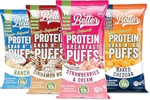BETTER THAN GOOD SNACKS BETTER THAN GOOD Keto Protein Puffs | 16g Protein, 2 Servings of Fruits & Veggies | Paleo, Low Sugar, Low Calories, Gluten Free, Diabetic Friendly Keto Snacks (Sampler 4 Count Packof 1)