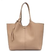 NEWBELLA Women's Vegan Leather Tote Bag, Large Capacity Bag, Vintage Hobo Shoulder Purse with Top Handle for Daily & Work (Apricot Tote)