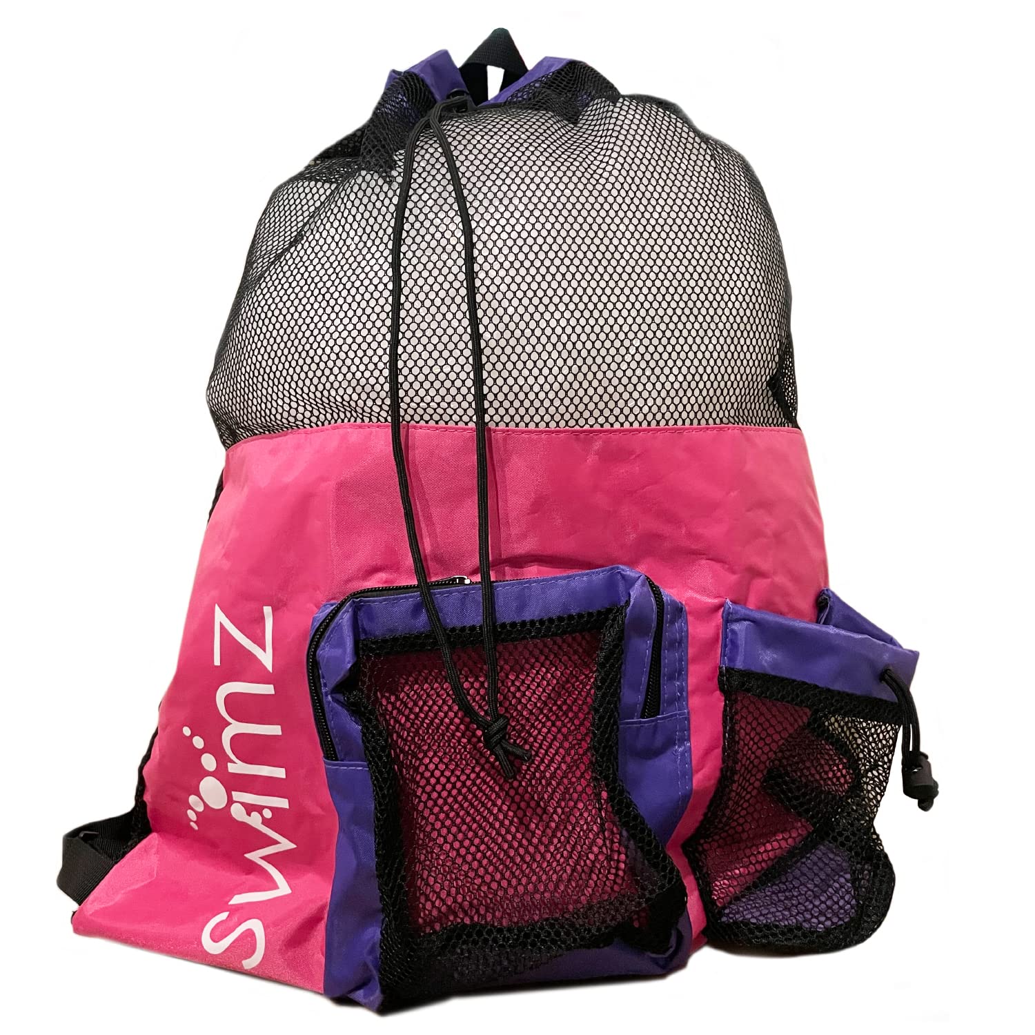 Swimz Elite Club Mesh Backpack - Pink/White/Purple, Large Swimming mesh Bag…