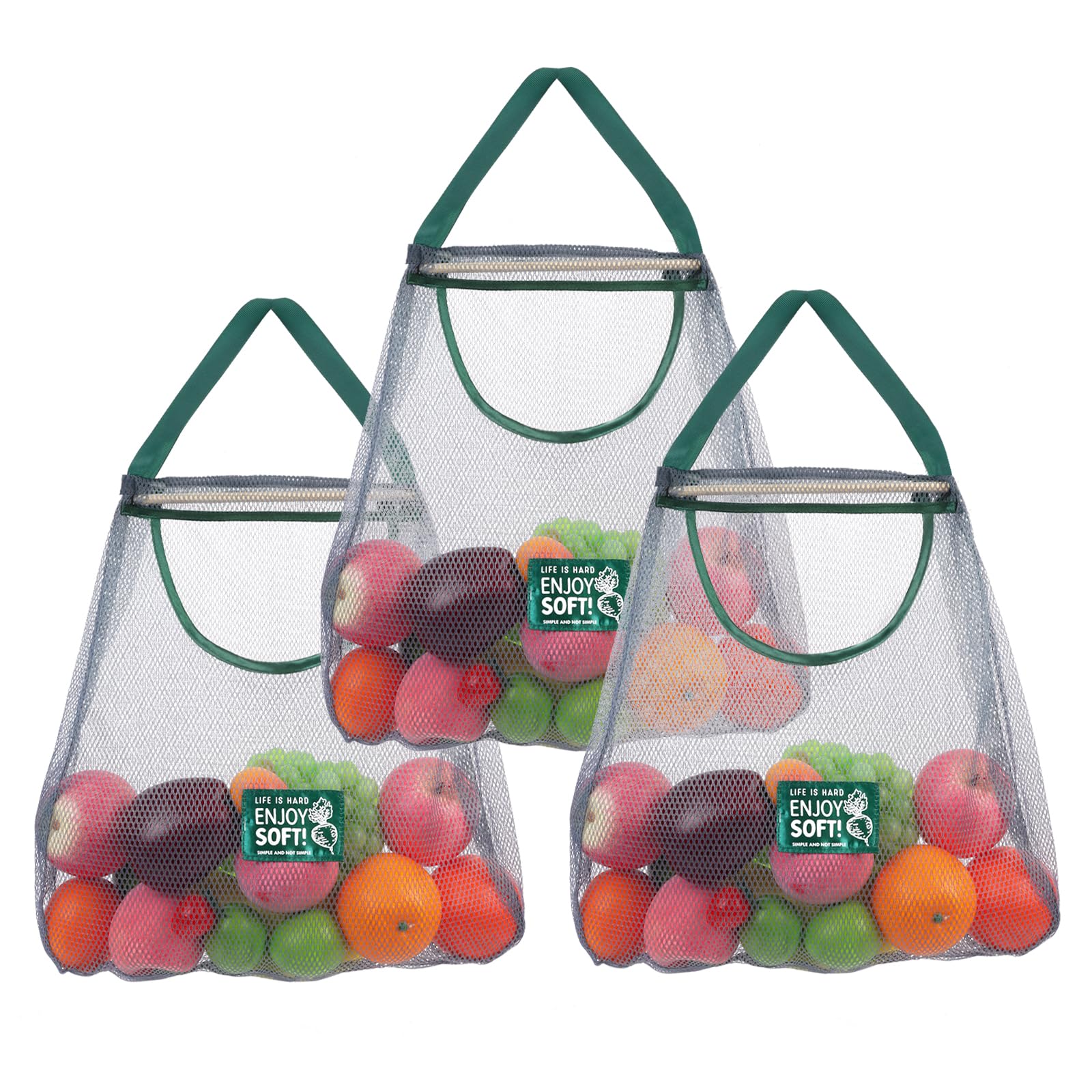 Minicoco Hanging Net String Shopping Bags 3Pcs Reusable Produce Bags Vegetables Fruits Commodities Outgoing Travel Tote String Bag Portable Grocery Mesh Bags（Green ）